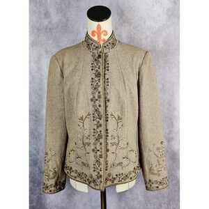 Stunning Peter Nygard Womens 12 Blazer Retro Embroidered Mandarin Collar Wool Bl